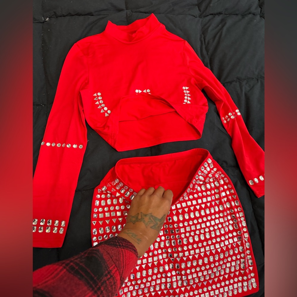 Red Studded Two-Piece Set - Picture 4 of 4